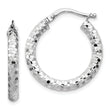 14k White Gold 3x22mm Diamond-cut Hoop Earrings