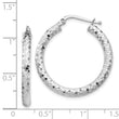 14k White Gold 3x27mm Diamond-cut Hoop Earrings