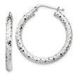 14k White Gold 3x27mm Diamond-cut Hoop Earrings