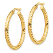 14K 3x32mm Diamond-cut Hoop Earrings