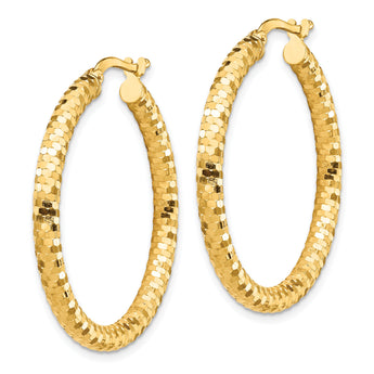 14K 3x32mm Diamond-cut Hoop Earrings