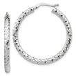 14k White Gold 3x32mm Diamond-cut Hoop Earrings