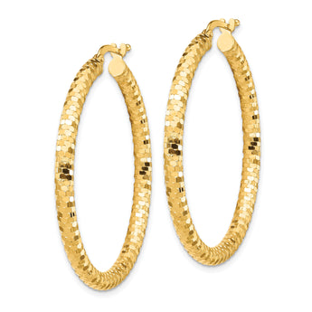 14K 3x38mm Diamond-cut Hoop Earrings