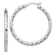 14k White Gold 3x38mm Diamond-cut Hoop Earrings