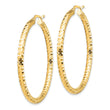 14K 3x35mm Diamond-cut Hoop Earrings