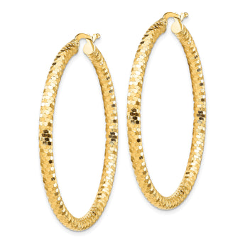 14K 3x35mm Diamond-cut Hoop Earrings