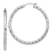 14k White Gold 3x35mm Diamond-cut Hoop Earrings