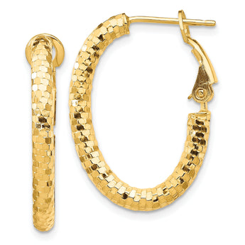 14K 3mm Small Diamond-cut Oval Omega Back Hoop Earrings