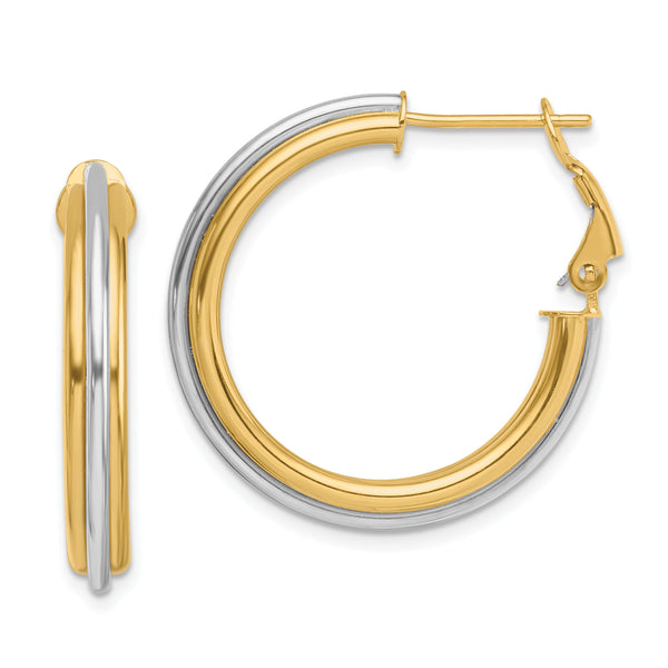14K Two-tone 28mm Polished Omega Back Hoop Earrings