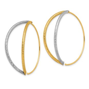 14K w/Rhodium Large Diamond-Cut Dangle Threader Earrings