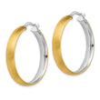 14K with White Rhodium Large 5mm Polished & Satin Hoop Earrings