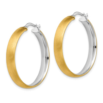 14K with White Rhodium Large 5mm Polished & Satin Hoop Earrings