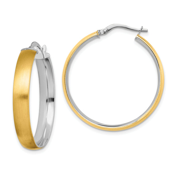 14K with White Rhodium Large 5mm Polished & Satin Hoop Earrings