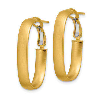 14K Satin Oval Omega Back Hoop Earrings