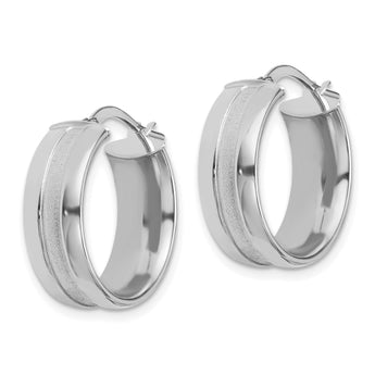 14K White Gold 19mm Satin and Polished Hoop Earrings