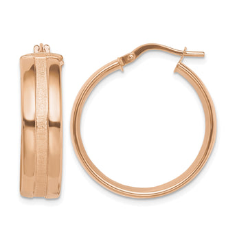 14K Rose Gold 25mm Satin and Polished Hoop Earrings - Birthstone Company