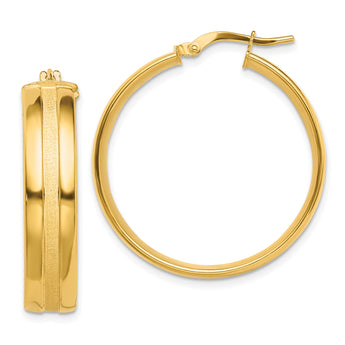 14K 30mm Satin and Polished Hoop Earrings