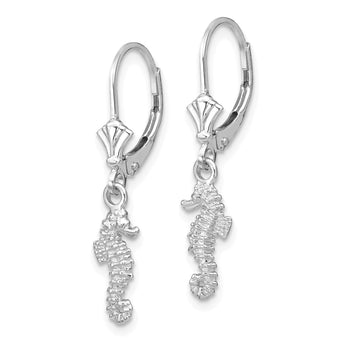 14K White Gold 3-D Seahorse Leverback Earrings - Birthstone Company