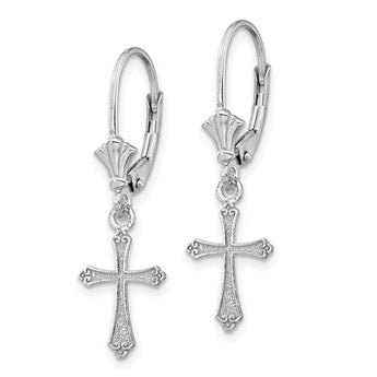 14k White Gold Cross Leverback Earrings - Birthstone Company