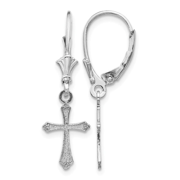 14k White Gold Cross Leverback Earrings - Birthstone Company