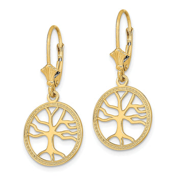 14K Tree of Life In Round Frame Leverback Earrings