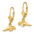14K 3-D Polished Mini Manatee Leverback Earrings