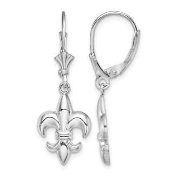 14K White Gold Small Fleur-de-Lis Leverback EARRINGS - Birthstone Company