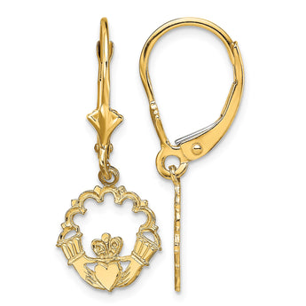 14k Polished Claddagh Leverback Earrings - Birthstone Company