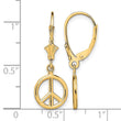 14K 3-D Peace Symbol Leverback Earrings - Birthstone Company