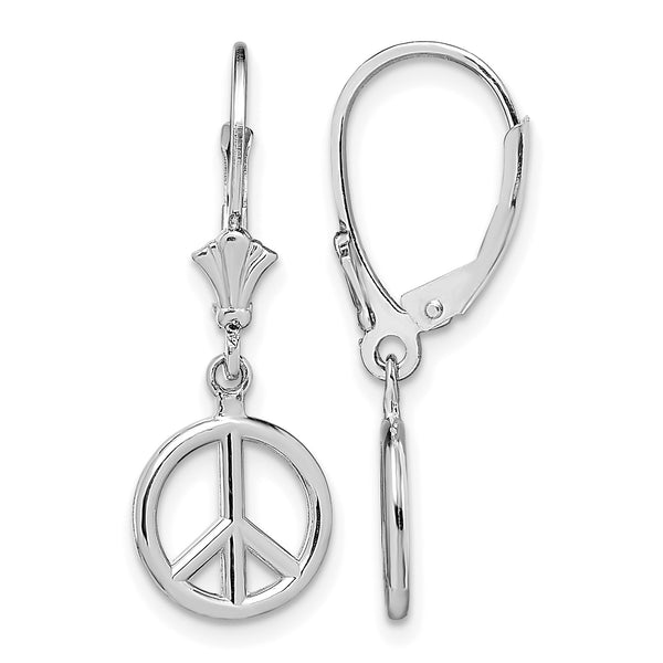 14K White Gold 3-D Peace Symbol Leverback Earrings - Birthstone Company