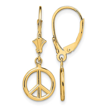 14K 3-D Peace Symbol Leverback Earrings - Birthstone Company