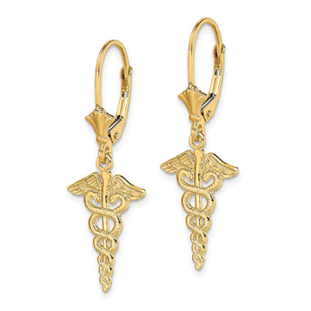 14K Caduceus Leverback Earrings - Birthstone Company