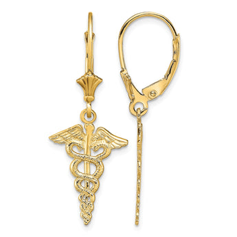 14K Caduceus Leverback Earrings - Birthstone Company
