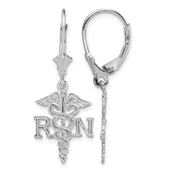 14K White Gold RN Caduceus Leverback Earrings - Birthstone Company