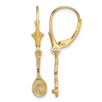 14K Polished Tennis Racquet w/ Ball Leverback Earrings - Birthstone Company