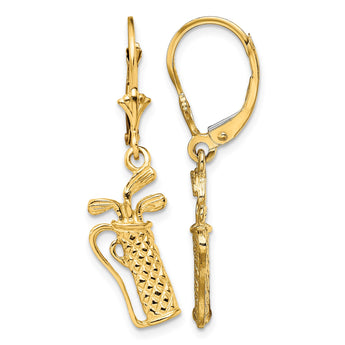 14K Textured Golf Bag Leverback Earrings - Birthstone Company