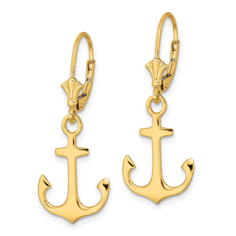 14K 2-D Polished Anchor Leverback Earrings - Birthstone Company