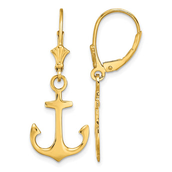 14K 2-D Polished Anchor Leverback Earrings - Birthstone Company