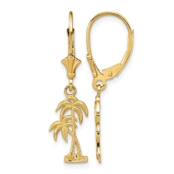 14K Palm Tree Leverback Earrings - Birthstone Company