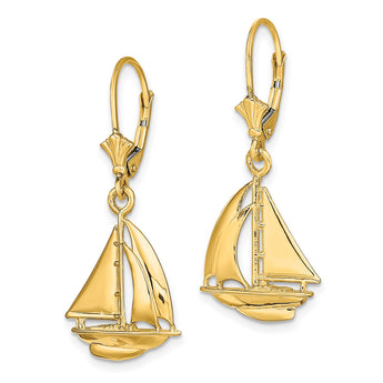 14K  3D Polished Sailboat Leverback Earrings - Birthstone Company