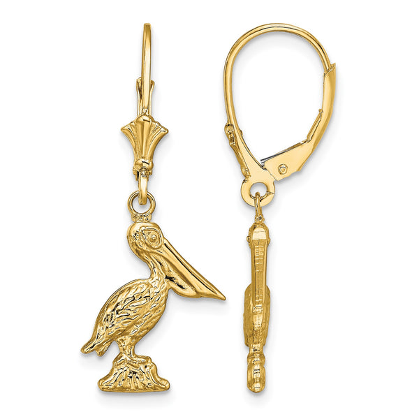 14K 3-D Pelican Standing Leverback Earrings - Birthstone Company
