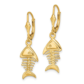 14K 3-D Fishbone Leverback Earrings - Birthstone Company