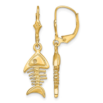 14K 3-D Fishbone Leverback Earrings - Birthstone Company
