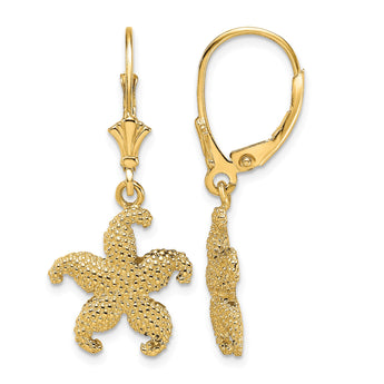 14K 2-D Puffed Starfish Leverback Earrings - Birthstone Company