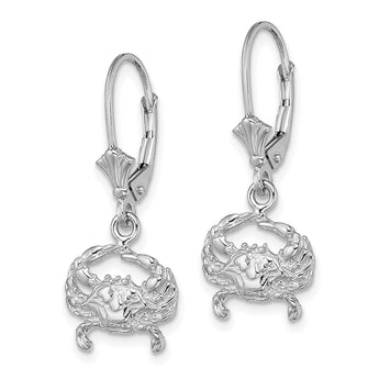 14K White Gold Blue Crab Leverback Earrings - Birthstone Company