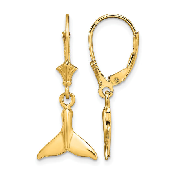 14K Small Whale Tail Leverback Earrings - Birthstone Company