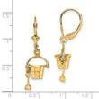 14K 3-D Beach Bucket w/ Shovel Leverback Earrings - Birthstone Company