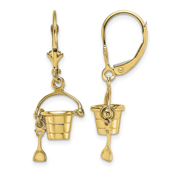 14K 3-D Beach Bucket w/ Shovel Leverback Earrings - Birthstone Company