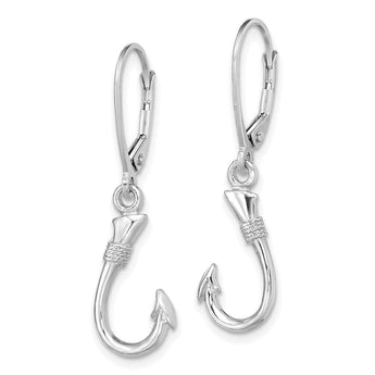14K White Gold 3-D Fish Hook Leverback Earrings - Birthstone Company
