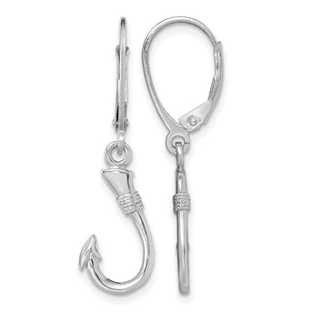 14K White Gold 3-D Fish Hook Leverback Earrings - Birthstone Company